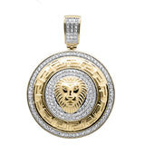 1.50ct F SI 10kt Yellow Gold Lion Greek Key Micro Pave Diamond Charm Pendant