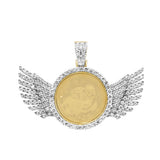 3.11ct G SI 10K Yellow Gold Wings Diamond Circle Micro Pave Iced Out Picture Locket Pendant