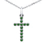 .09ct G SI 14K White Gold Natural Emerald Cross Pendant Necklace 16+2" Ext.