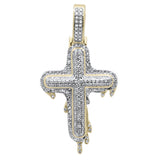 <span>DIAMOND CLOSEOUT! </span> .53ct G SI 10K Yellow Gold Diamond Drip Iced Out Cross Charm Pendant