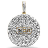 <span>DIAMOND CLOSEOUT! </span> .81CT G SI 10KT Yellow Gold Diamond Micro Pave Iced out "CEO" Disc Charm Pendant