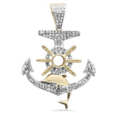 <span style="color:purple">SPECIAL!</span> .34CT G SI 10K Yellow Gold Diamond Iced Out Anchor Nautical Charm Pendant
