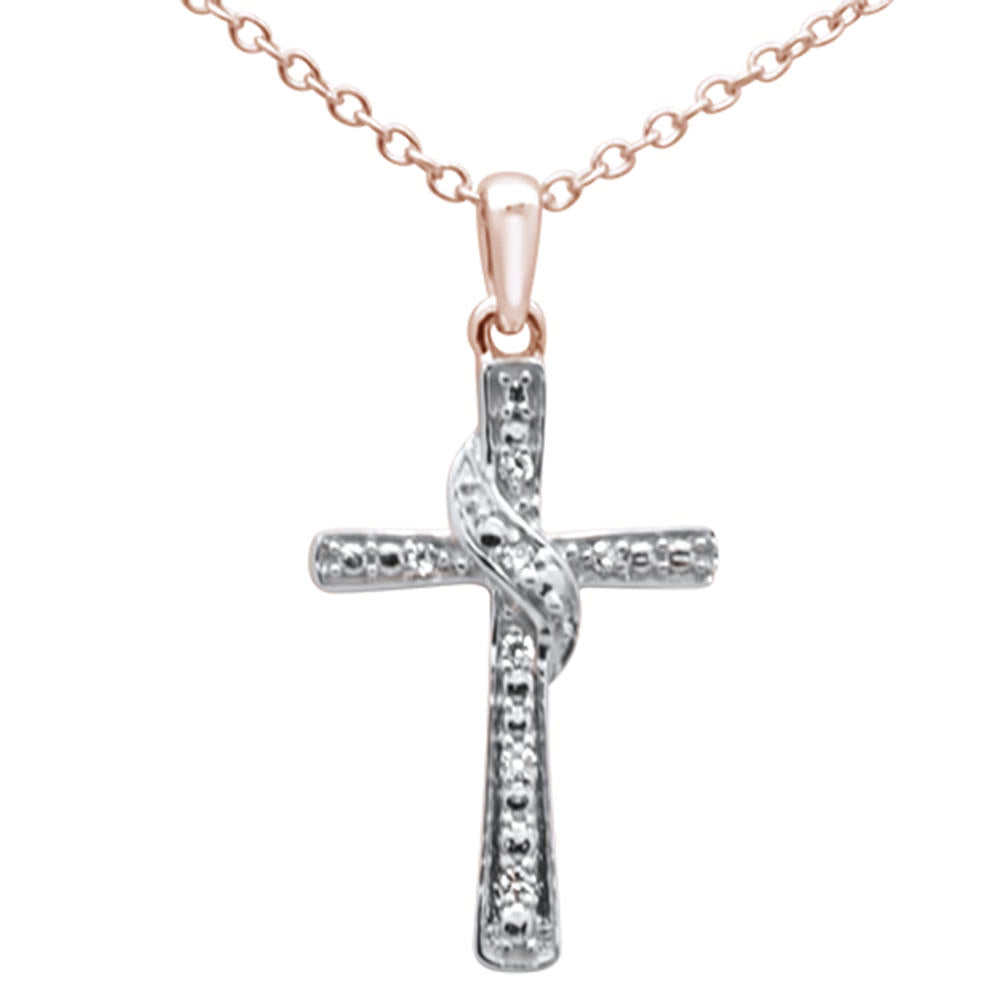 .03ct G SI 10K Rose Gold Diamond Cross Charm Pendant 18" Long