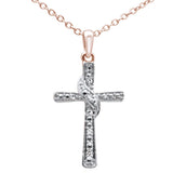 .03ct G SI 10K Rose Gold Diamond Cross Charm Pendant 18" Long