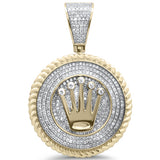 1.04ct G SI 10K Yellow Gold Diamond Hip Hop Crown Iced Out Logo Charm Medallion Pendant