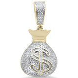<span>DIAMOND CLOSEOUT! </span> .95ct G SI 10K Yellow Gold Diamond Iced out Hip Hop Money Bags Charm Pendant