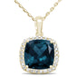 <span>GEMSTONE CLOSEOUT! </span> 3.91ct 10k Yellow Gold Blue Topaz & Diamond Cushion Pendant