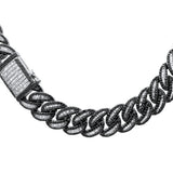 <span style="color:purple">SPECIAL!</span> 9MM 11.97ct G SI 14K White Gold Black & White Diamond Cuban Necklace 22"