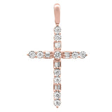 .25ct G SI 14K Rose Gold Diamond Cross Baguette & Round Pendant