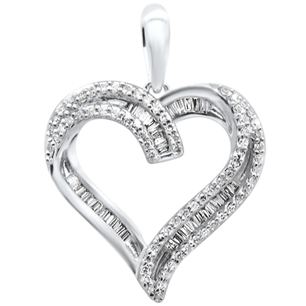 <span style="color:purple">SPECIAL!</span> .24ct G SI 14K White Gold Diamond Heart Shaped Round & Baguette Charm Pendant