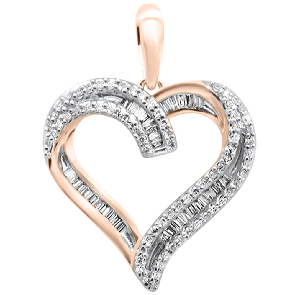 <span style="color:purple">SPECIAL!</span> .27ct G SI 14K Rose Gold Diamond Heart Shaped Round & Baguette Pendant