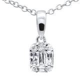 .15ct G SI 14K White Gold Diamond Round & Baguette Pendant Necklace 18" Long
