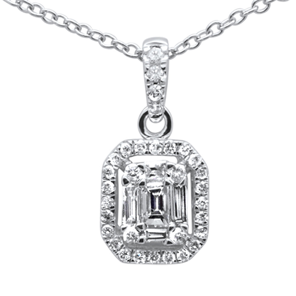 <span style="color:purple">SPECIAL!</span> .23ct G SI 14K White Gold Diamond Round & Baguette Diamond Pendant Necklace