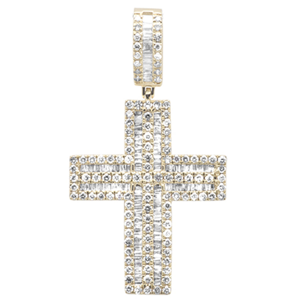 <span style="color:purple">SPECIAL!</span> 3.29ct G SI 14K Yellow Gold Round & Baguette Diamond Cross Pendant