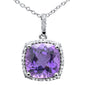 <span style="color:purple">SPECIAL!</span> 3.12ct G SI 14K White Gold Diamond & Amethyst Gemstone Halo Pendant Necklace 18" Chain
