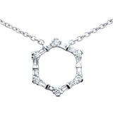 <span>DIAMOND CLOSEOUT! </span>.27ct G SI 14K White Gold Round & Baguette Diamond Geometric Shape Pendant Necklace 16"
