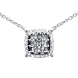 <span>DIAMOND CLOSEOUT! </span>.30ct G SI 14K White Gold Round & Baguette Diamond Square Shape Pendant Necklace 16"