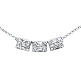 .55ct G SI 14K White Gold Round & Baguette Diamond Three Stone Emerald Shape Pendant Necklace 16"+2" ext chain