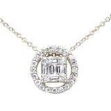 .34ct G SI 14K Yellow Gold Round & Baguette Diamond Pendant Necklace 18"