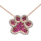 <<span>DIAMOND CLOSEOUT! </span> .53ct G SI 14K Rose Gold Diamond Ruby Gemstones & Diamonds Dog Paw Pendant Necklace 18"