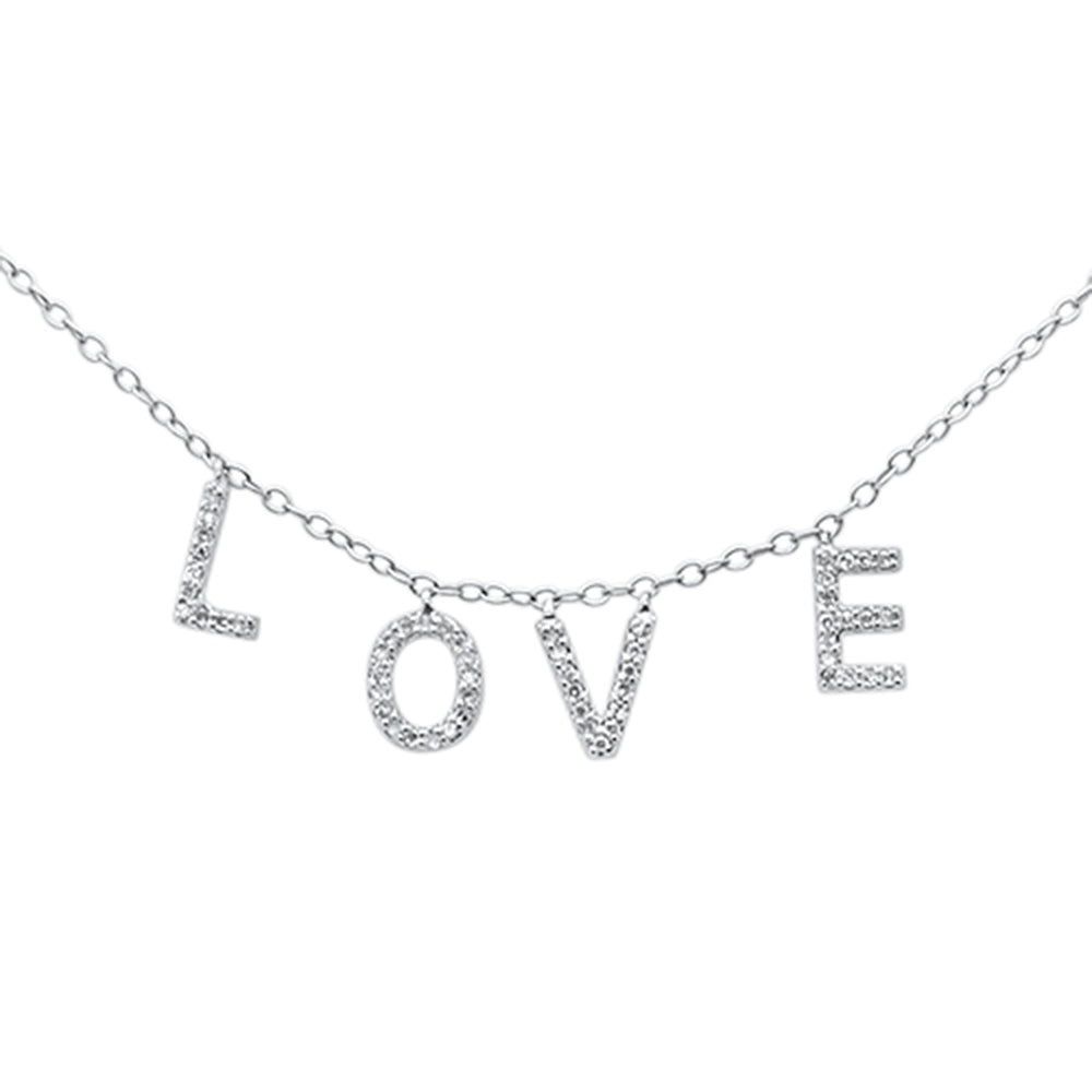.13ct G SI 14K White Gold Diamond Heart "Love" Script Letters Pendant Necklace 18" Long