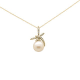 .12ct G SI 14K Yellow Gold Diamond Pearl Heart Pendant Necklace