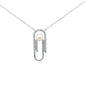 <span style="color:purple">SPECIAL!</span> .10ct G SI 14K White Gold Diamond Pearl Paperclip Style Pendant Necklace