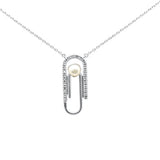 .10ct G SI 14K White Gold Diamond Pearl Paperclip Style Pendant Necklace