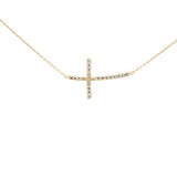 .15ct G SI 14K Yellow Gold Diamond Side Cross Pendant Necklace