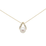 .08ct G SI 14K Yellow Gold Diamond Pearl Pendant Necklace