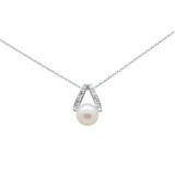 .08ct G SI 14K White Gold Diamond Pearl Pendant Necklace