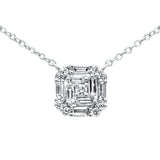 .25ct G SI 14K White Gold Round & Baguette Square Shaped Diamond Pendant Necklace 16"-18"