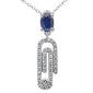 <span style="color:purple">SPECIAL!</span> .82ct G SI 14K White Gold Oval Blue Sapphire Gemstone & Diamond Paperclip Pendant Necklace 18"
