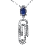 .82ct G SI 14K White Gold Oval Blue Sapphire Gemstone & Diamond Paperclip Pendant Necklace 18"