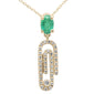 <span style="color:purple">SPECIAL!</span> .66ct G SI 14K Yellow Gold Oval Emerald Gemstone & Diamond Paperclip Pendant Necklace 18"