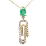 <span>GEMSTONE CLOSEOUT </span>! .66ct G SI 14K Yellow Gold Oval Emerald Gemstone & Diamond Paperclip Pendant Necklace 18"