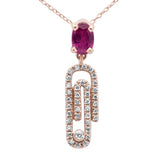 .92ct G SI 14K Rose Gold Oval Ruby Gemstone & Diamond Paperclip Pendant Necklace 18"