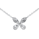 .28ct G SI 14K White Gold Diamond Flower Round & Baguette Pendant Necklace 16-18"