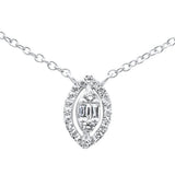 .10ct G SI 14K White Gold Marquee Shaped Round & Baguette Diamond Pendant Necklace 18"