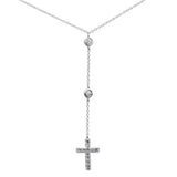 .20ct G SI 14K White Gold Diamond Cross Drop Pendant Lariat Necklace 16+2" Ext