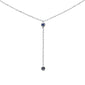 .07ct G SI 14K White Gold Blue Sapphire Gemstone Drop Lariat Necklace Pendant 16+2"Ext