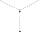 .07ct G SI 14K White Gold Blue Sapphire Gemstone Drop Lariat Necklace Pendant 16+2"Ext