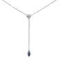 .13ct G SI 14K White Gold Diamond & Blue Sapphire Drop Lariat Pendant Necklace 18" Long