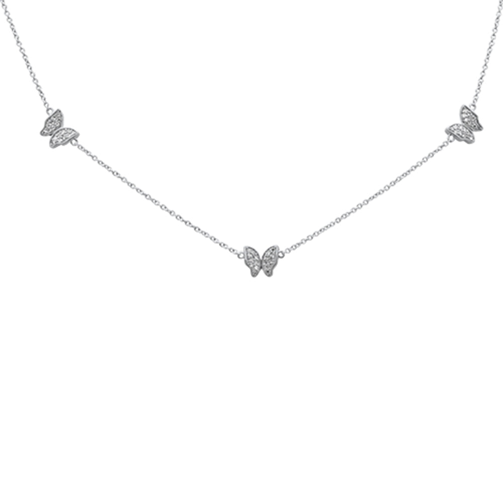 .15ct G SI 14K White Gold Diamond Butterfly Pendant Necklace 14+2"