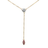 .12ct G SI 14K Yellow Gold Diamond & Ruby Gemstone Lariat Pendant Necklace 18" Long