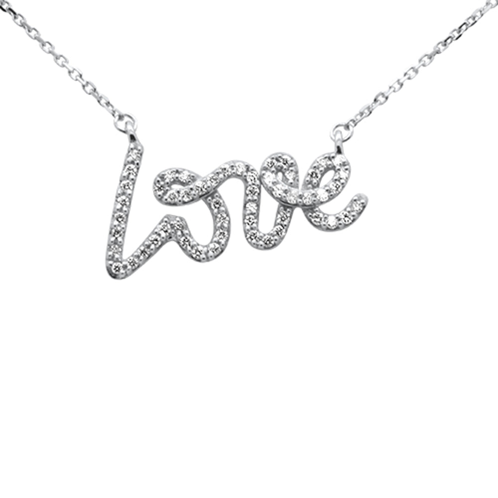 .24ct G SI 14K White Gold Diamond "Love" Script Pendant Necklace 18" Long