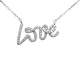.24ct G SI 14K White Gold Diamond "Love" Script Pendant Necklace 18" Long