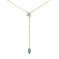 .11ct G SI 14K Yellow Gold Diamond & Emerald Gemstone Lariat Pendant Necklace 18" Long