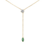.11ct G SI 14K Yellow Gold Diamond & Emerald Gemstone Lariat Pendant Necklace 18" Long
