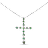 <span>GEMSTONE CLOSEOUT </span>! .07ct G SI 14K White Gold Emerald Gemstone Cross Charm Pendant Necklace 18" Long